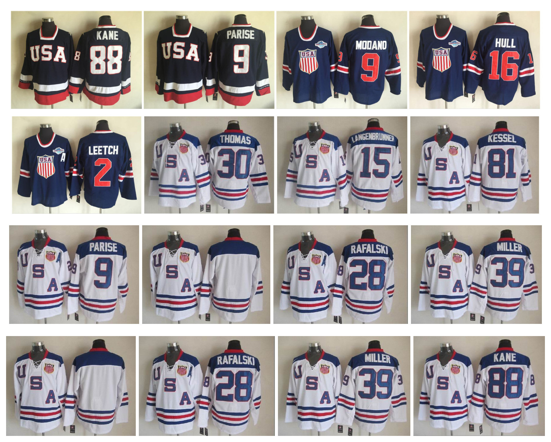 

2010 Team USA Jersey White Patrick Kane Zach Parise Jamie Langenbrunner Brian Rafalski Tim Thomas Ryan Miller Phil Kessel Brett Hull Hockey, As pic