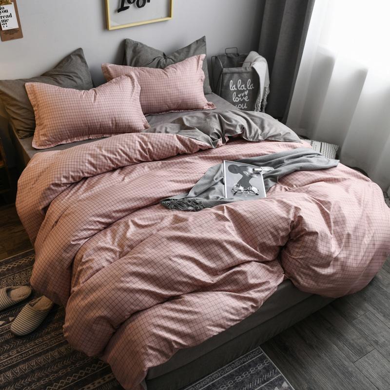 

5 bedding set red plaid duvet cover bed set flat sheet heart leaves pattern bedclothes 3/4pcs bed linen Nordic home, Aijiu-012