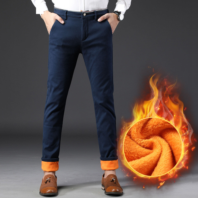 

Business Suit Pants For Men Autumn Winter Casual Thick Fleece Warm Thin Skinny Classic Formal Long Slim Fit Trousers Male Cotton, Blue