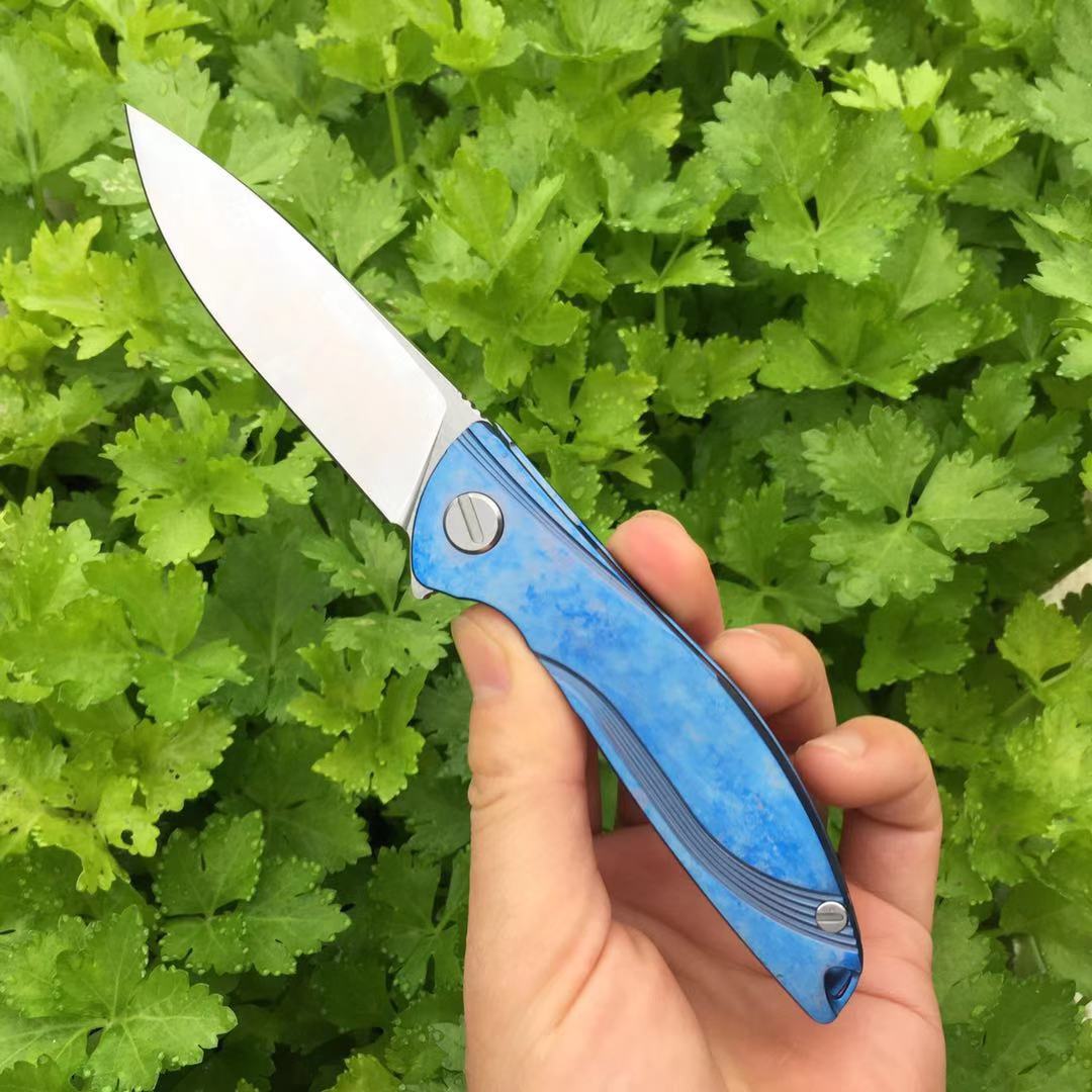 

FK-83 D2 Steel Tactical Folding Knife Titanium Alloy Blue Handle Rescue Survival Knife Sanding Blade Surface Ball Bearing Quick Opening