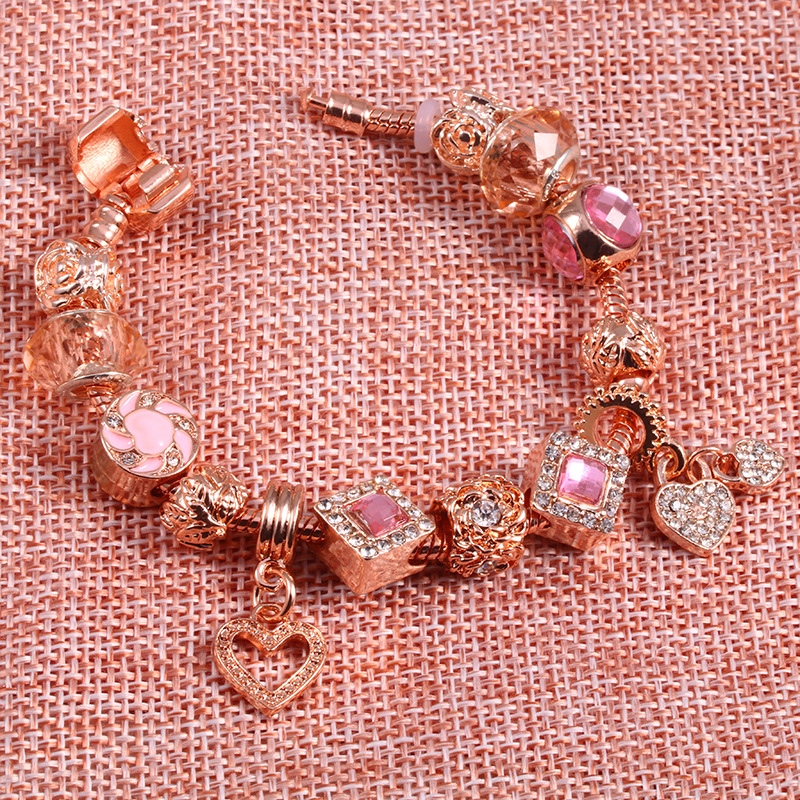 

Wholesale-European and American Heart-shaped pendant bracelet suitable for Pandora style diy Rose gold plated bracelet jewelry free shipping
