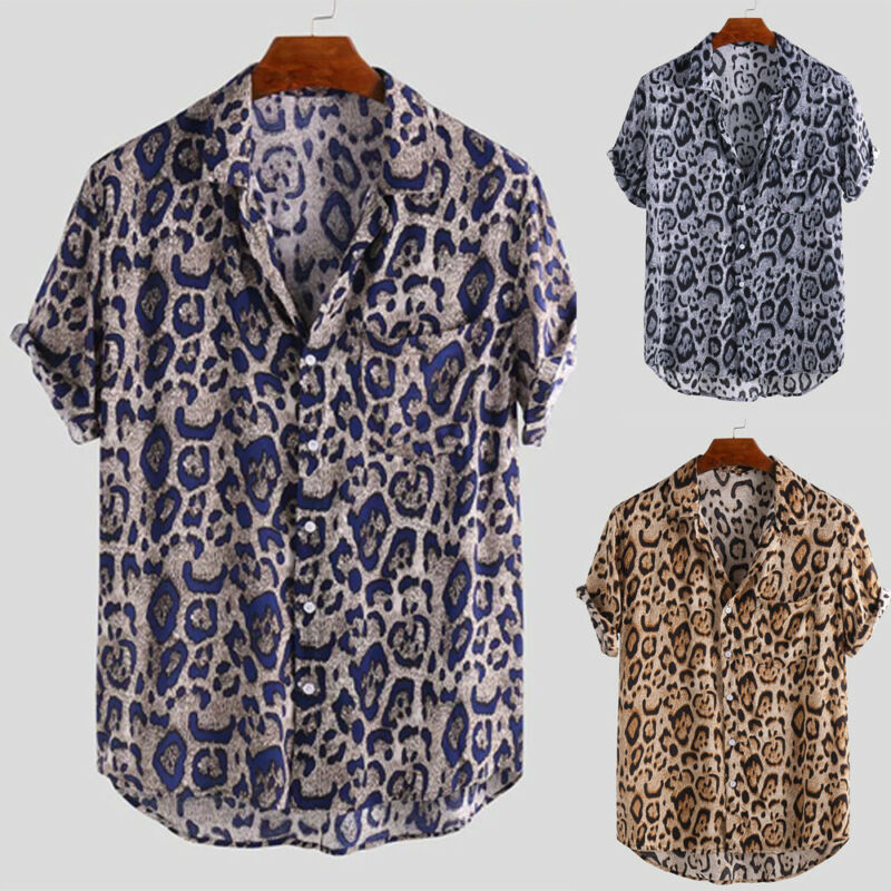 ZANZEA Damen Rundhals Kurzarm Bluse Tops Leopard Tierdruck Freizeit Shirts Tee