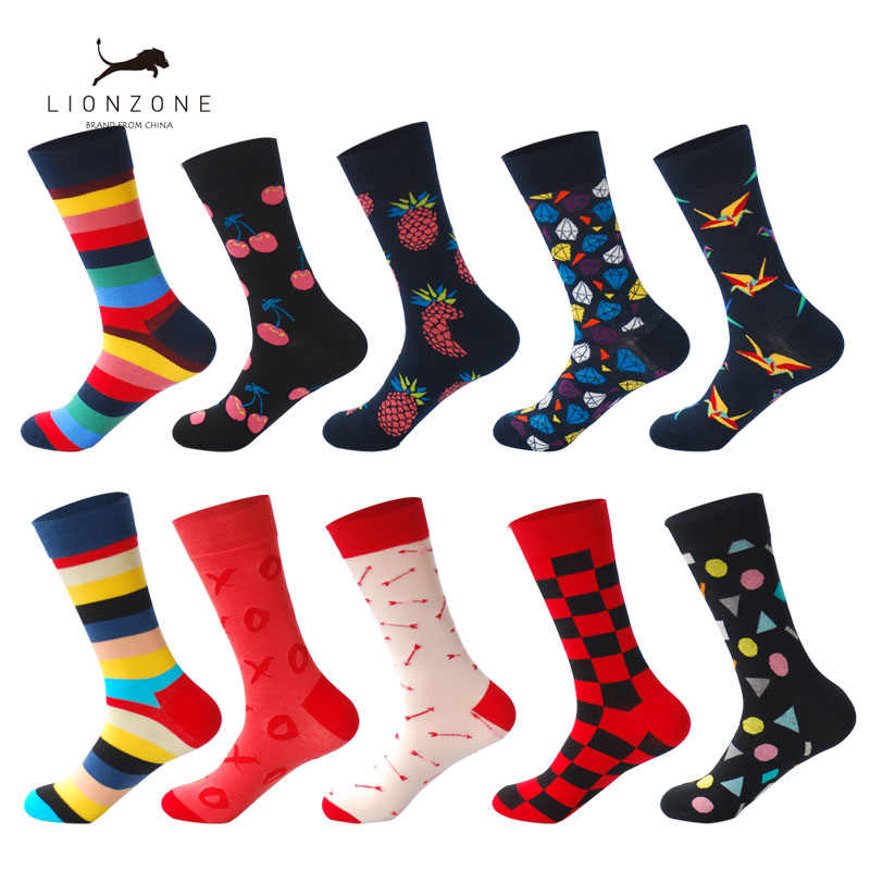 Fashion Mens Cotton Happy Socks Warm Colorful Diamond Casual Dress Socks New Gif