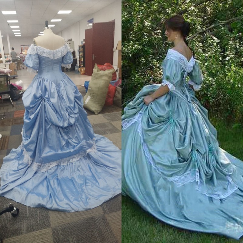 

Custom Made Southern Belle Victorian Bridal Civil War Steampunk A Line Ball Gown Skirt Taffeta and Lace Cheap Vintage Retro Wedding Dresses, Gold