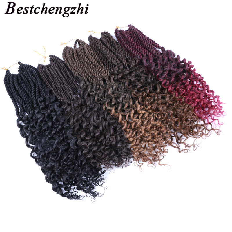 

18 inch Crochet Box Braids Curly End Synthetic Hair 22 Roots Ombre Colors 100g/pc Crochet Braiding Hair Extensions Brown Burgundy, T30#