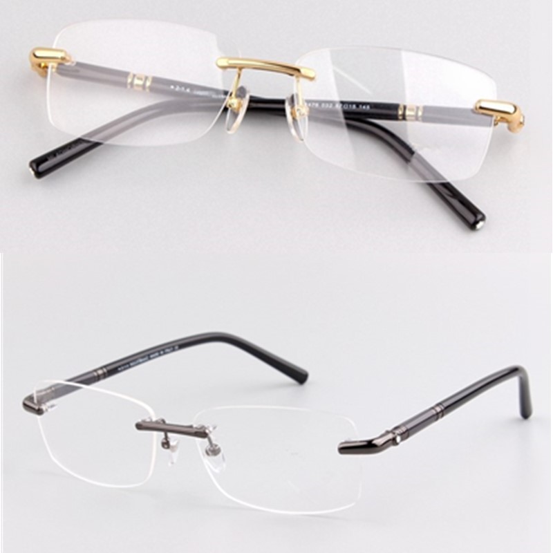

Brand Men Optical Glasses Frame 476 Rimless Business Eyeglass Frames for Man Gold Silver Designer Mens Myopia Glasses Eyewear with Original Case