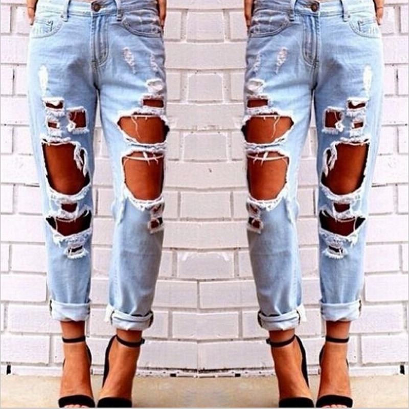Signore Donne Floreale Ricamato Patch Dettaglio RIP Ginocchio Jeans Attillati 6 8 10 12 14