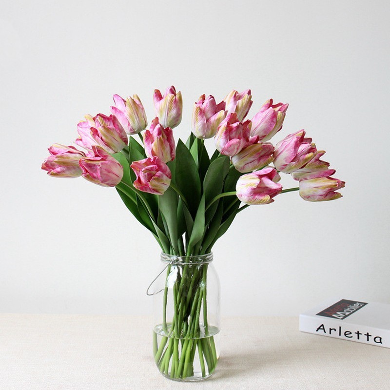 

6pcs/lot Print Big Flower Real Touch Latex Tulips Flower Artificial Bouquet Fake Bridal Bouquet Decorate Wedding Decor