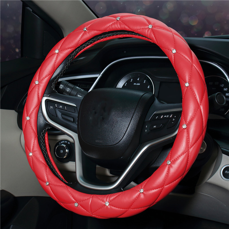 

Fashion PU Leather Car Steering Wheel Covers Diamond Black Pink Auto Steering-Covers Cases For Lady Girls Women Car Accessories