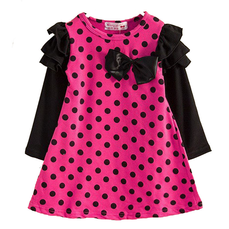 

2020 New Spring Autumn Baby Girls Dress Clothes Children Cute Dot Long Sleeve 2 Colors Dot Dresses 1pcs, Red