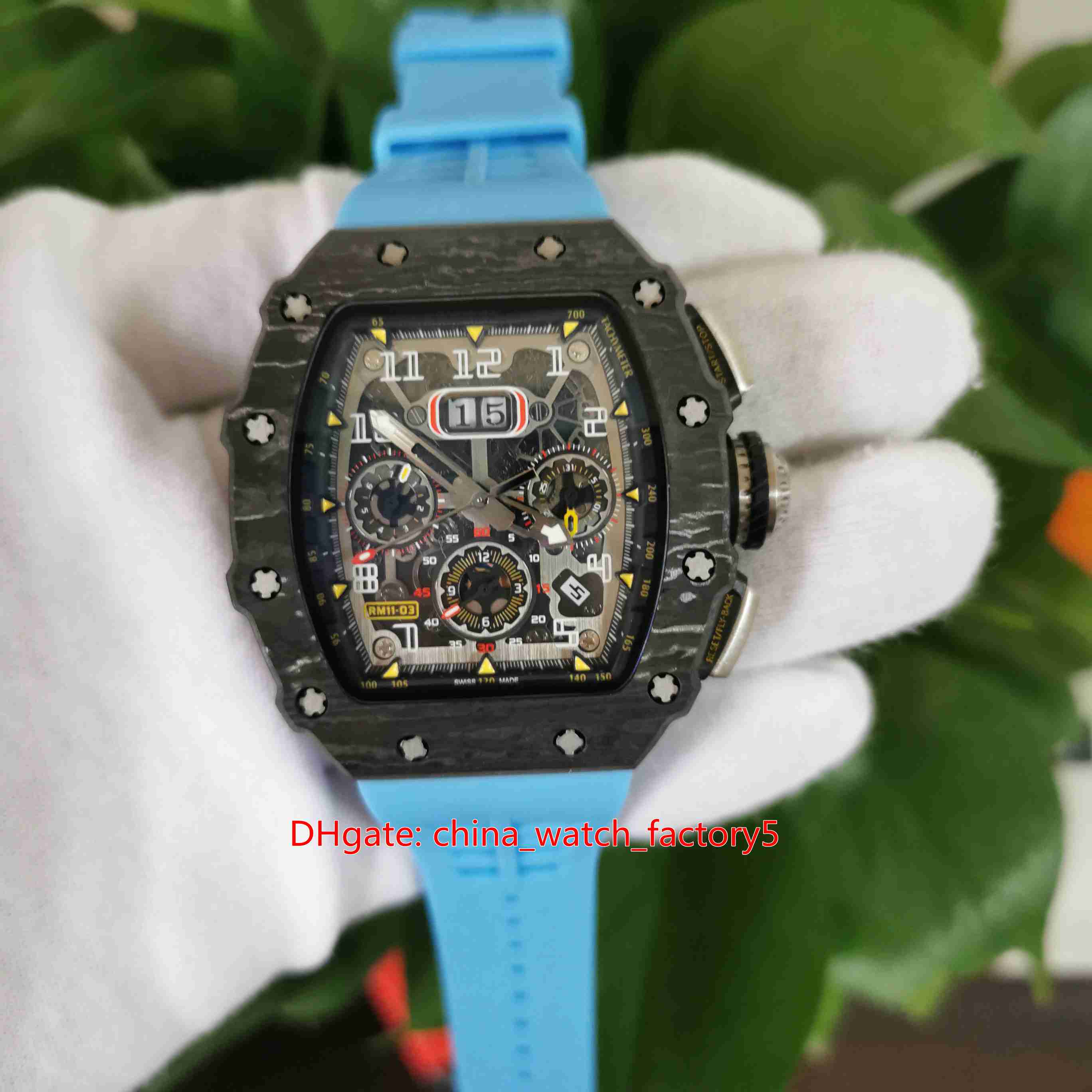 

Excellent Top Quality Watches Classic 50mm x 44mm RM11-03 RM 11 52 NTPT Carbon Fiber Skeleton Rubber Transparent Mechanical Automatic Mens Watch Men's Wristwatches, Buy box papers