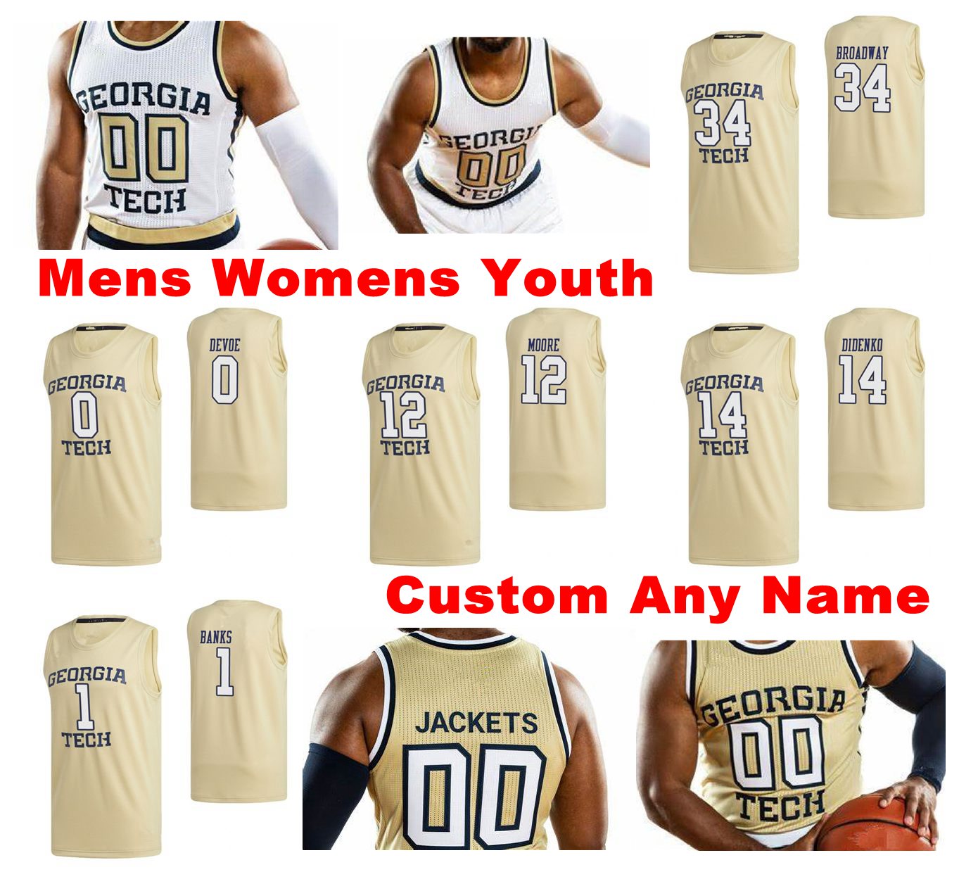 

NCAA Georgia Tech Yellow Jackets Jerseys Evan Cole Jersey Michael Devoe David Didenko Jehloni James Mens Basketball Jerseys Custom Stitched, Womens yellow
