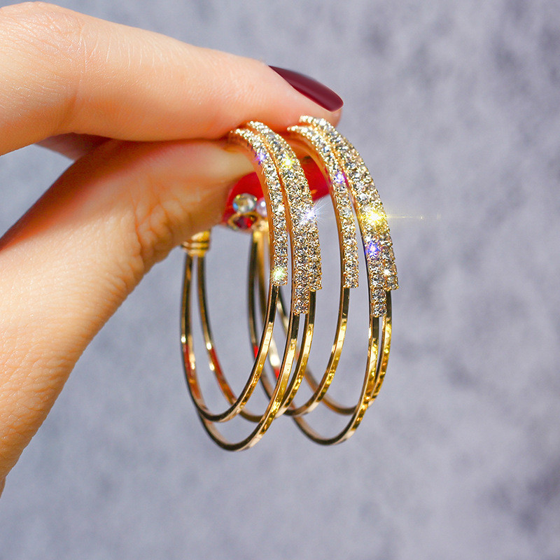 

Sterling Silver 925 Hoops Multilayer Round Hoop Earrings For Women Wedding Jewelry Gifts Shining Rhinestone Earring