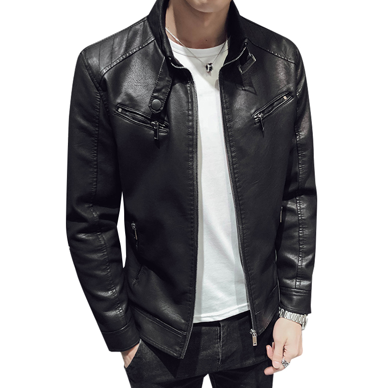 

Mens Leather Jacket Brand Slim Stand Biker Motorcycle Jacket Men Outerwear Men PU Leather Coat Clothing, Black