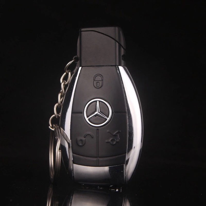 

Mesdes car key Model Windproof Lighter Flame gas Fashion Design Creative cigarette lighters buckle With LED Flashlight gift + keys chain