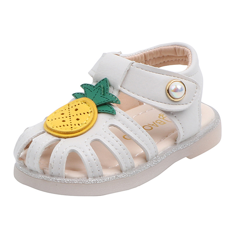 

COZULMA Baby Girls Closed Toe Cut-Outs Cute Pineapple Beach Sandals Shoes Children Kids Soft Sole T-Strap Sandals Size 15-19, White