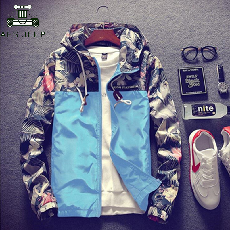 DropShipping Floral Windproof Jacket 2020 Autumn Mens Hooded Jackets Slim Fit Long Sleeve Homme Trendy Windbreaker Coat Size 4XL