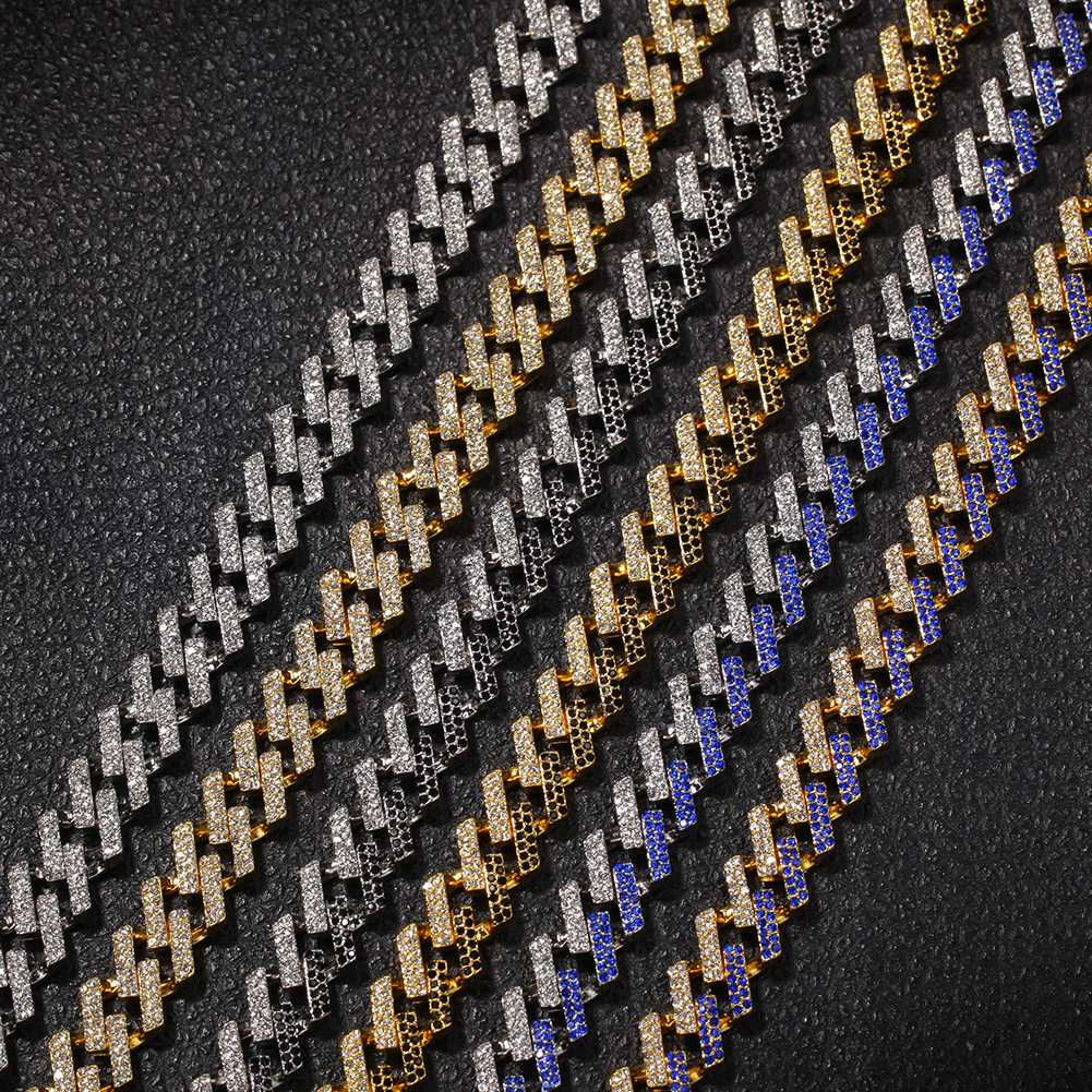 

15mm Strip Cuban Chain Personality Gold Color Diamond Miami Hip Hop Necklace 6 Colors Optional 18inch 20inch