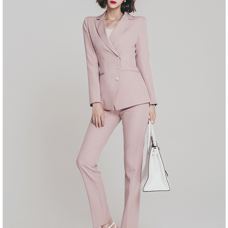 

new suit suit set women' Korean fashion casual small straight bobbin pants pink small fragrant professional coat, See chart