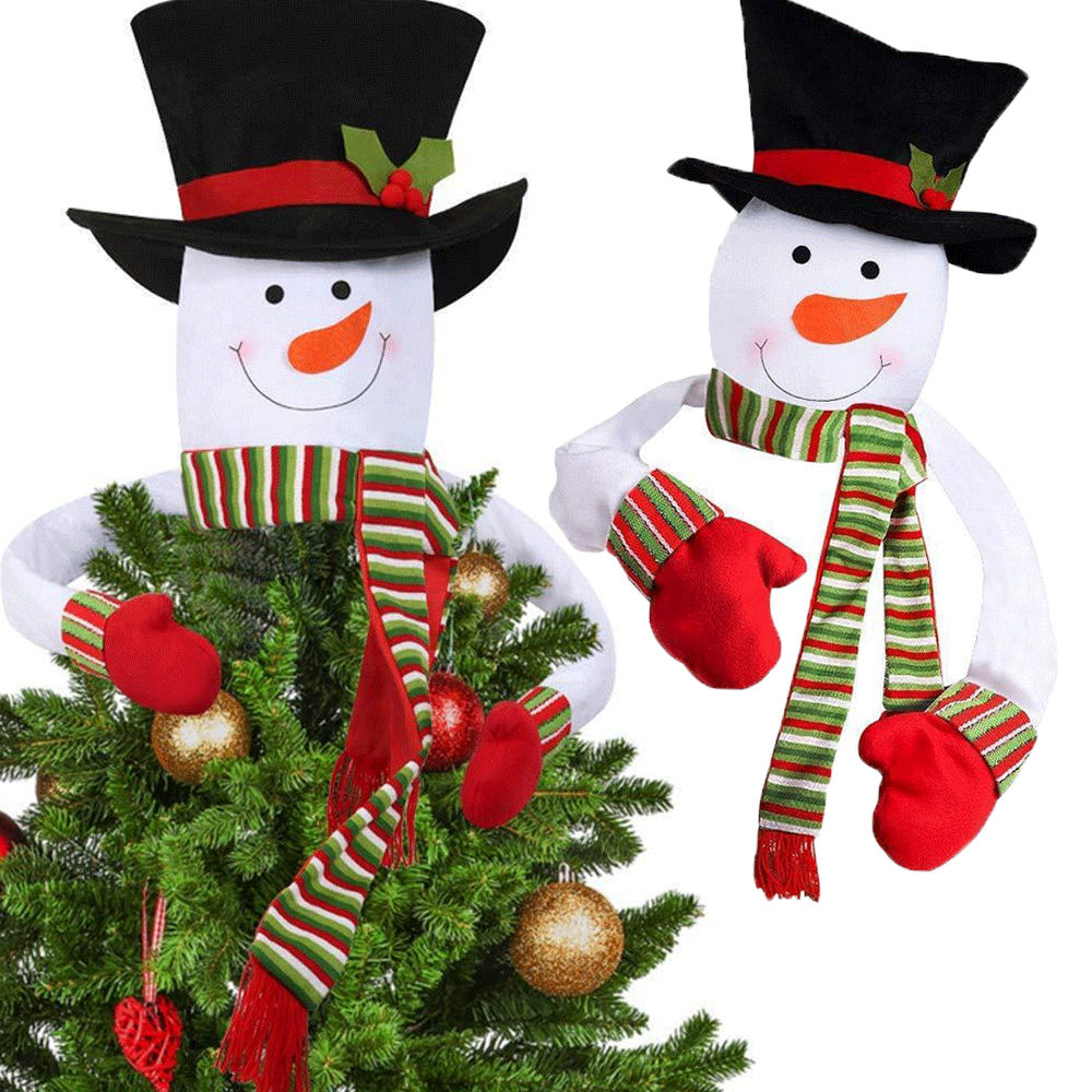 

Christmas Tree Toppers Cover Cute Cartoon Snowman Hats Scarf Xmas Decoration for Home Party Ornament Accessories