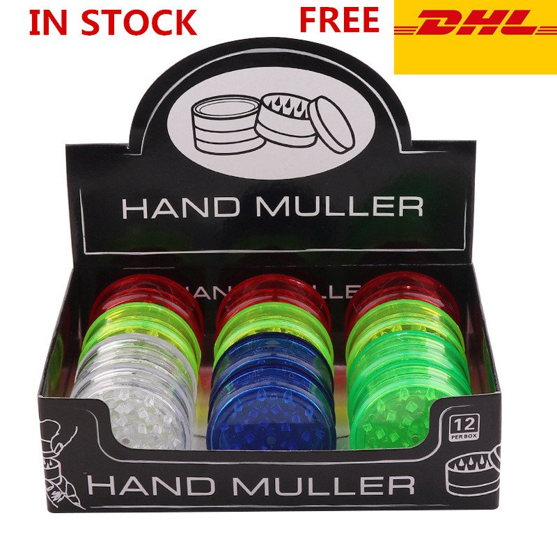 

IN Stock 60mm 3 piece colorful plastic herb grinder for smoking tobacco grinders with green red blue clear DHL Free Shipping FY2142