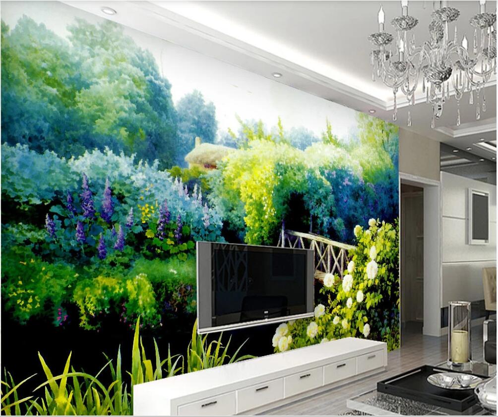 

3d wallpaper custom photo mural Green rural style landscape oil painting art wall home decor wall art pictures, Non-woven fabric