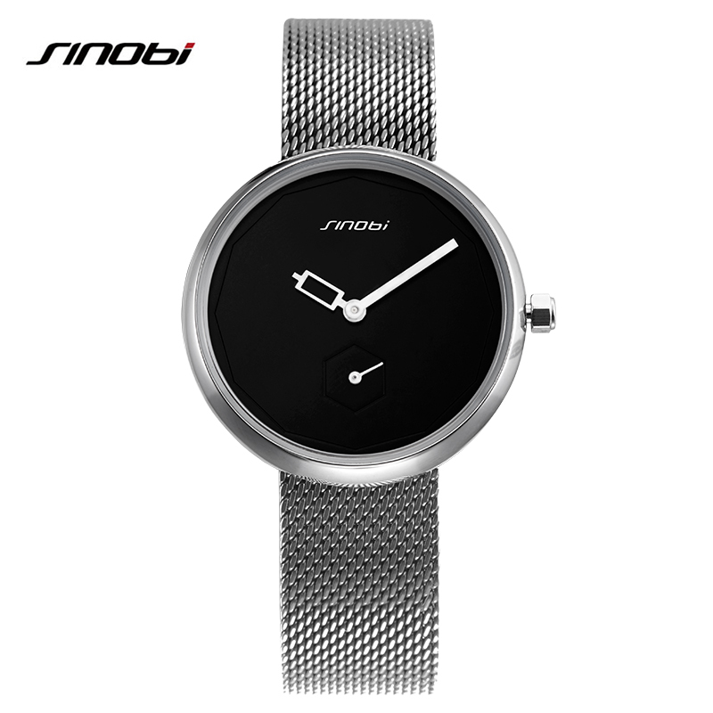 SINOBI Women Watches Sliver Top Brand Fashion Creative Dial Ladies Quartz Clock Watch Women Bracelet Watch Reloj Mujer Mesh Hour-image-526067066