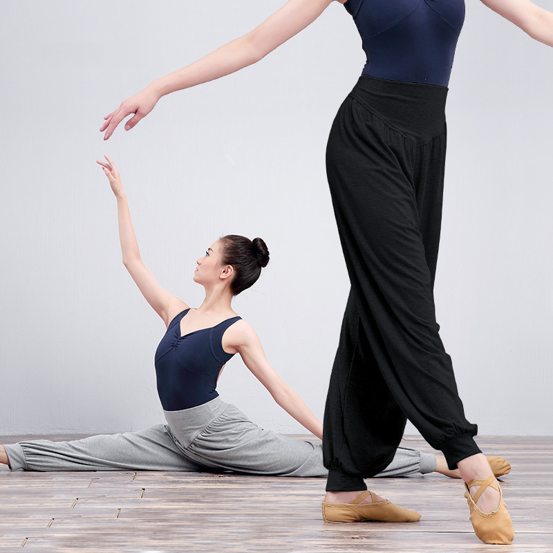 

Women Cotton Dance Yoga Full Length Pants Ladies Ballet Belly Dance Trousers Loose Bloomers, Black