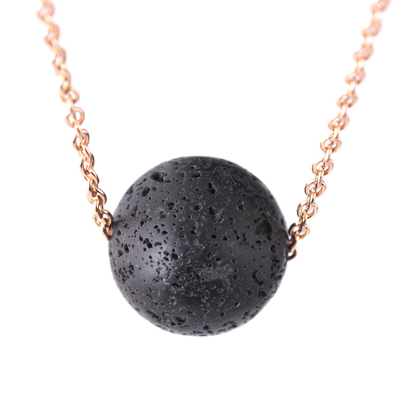 

Natural Lava Volcanic Stone Necklace Individual Geometry Sphere Pendant Clavicle Chain Necklace