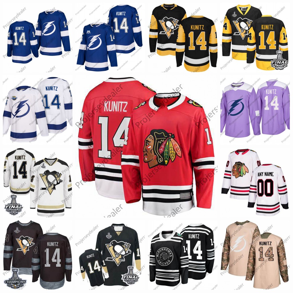 

#14 Chris Kunitz Chicago Blackhawks 2016 Stanley Cup Final Patch Tampa Bay Lightning all star Winter Classic Centennial Patch Hockey Jersey, Tampa bay lightning blue