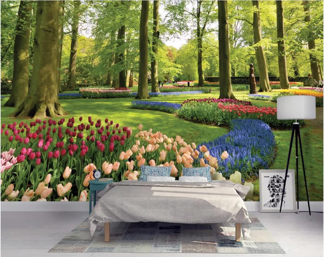

3d wallpaper custom photo mural Modern fashion park landscape woods flowers tulips murals wall home decor wall art pictures, Non-woven fabric