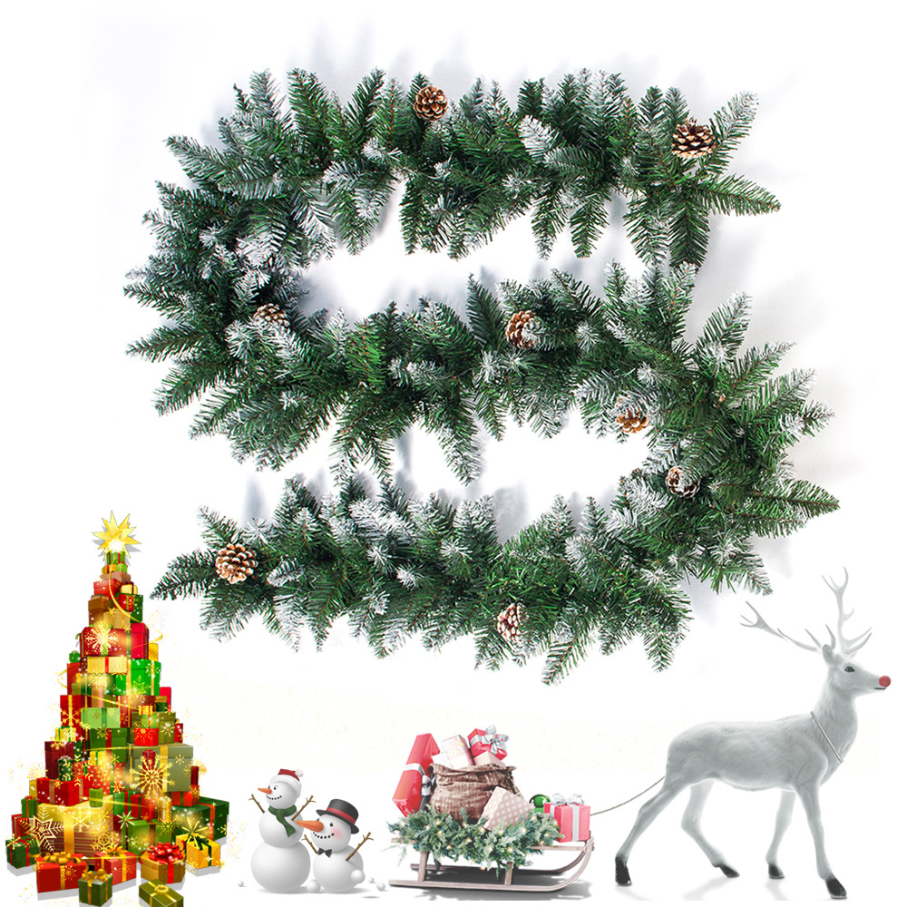 

2.7M Christmas Rattan Garland Green Artificial Xmas Tree Rattan Hanging Wreath Ornaments with Pine Cone Decorative DIY Banners