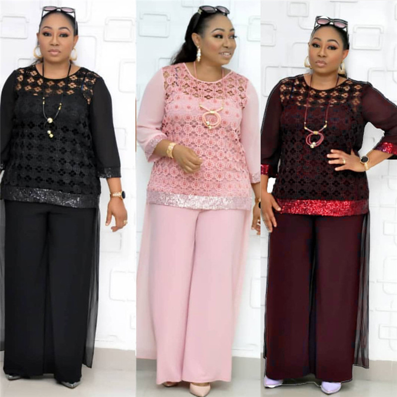 

Hollow Sequins Womens Designer Tracksuits Plus Size 2 Piece Pants Wide Leg Lace Loose Long Sleeved Crew Neck Suits Fashion Women Tracksuits, Pink