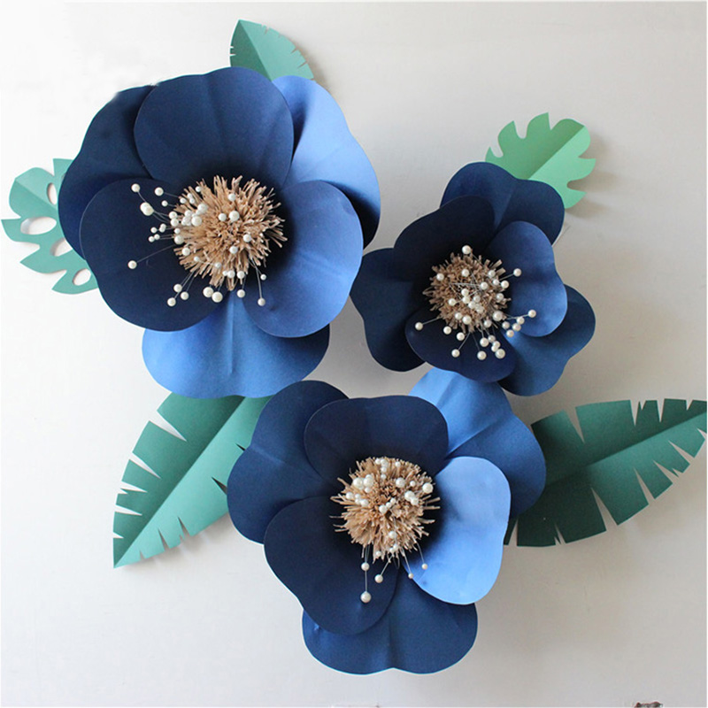 

60cm Paper Flowers Peony Rose Chrysanthemum Large Flower heads Diy Home decoration Wedding Background Wall Decoration Flowers Scrapbooking, Blue