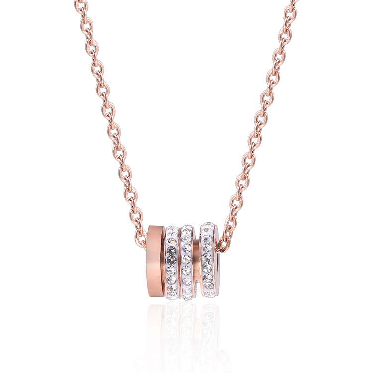 Women Jewelry 18K Gold Stainless Steel Pendant Necklaces Black/White/Red Crystal Chain Necklace-image-492365651