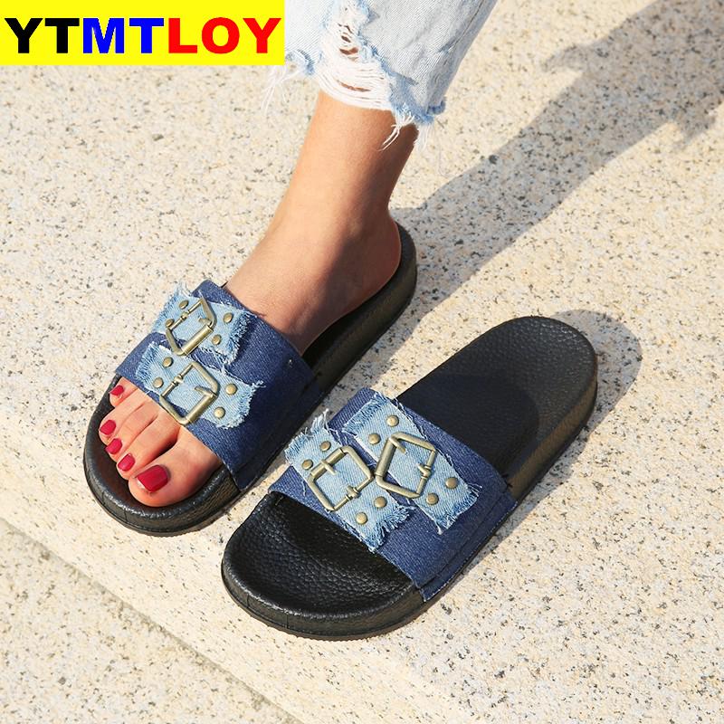 

Outdoor Ladies Beach Sandals Female Flat Slippers Swimming Shoes New Women Canvas Denim Flowers Walking Shoes Footwear 35-43, Deep blue