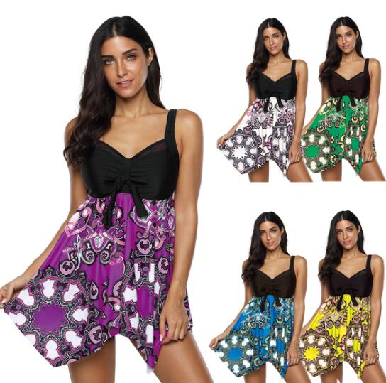 

wholesale Fat plus size swimwear skirt split fit skinny irregular hem skirt split flat angle swimsuit flexible stylish Bikinis sets
