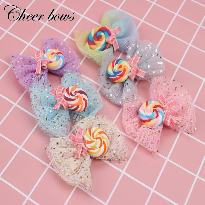 

2 Pcs/lots Sequin Star Lace Hair Bows For Girls Kids Rainbow Lollipop Embellished Hair Clips Barrettes Hairpins Accessories