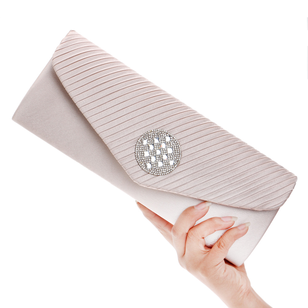 

Designer-Mrs win Women Pleated Evening Hand Bag Crystal Dressed Clutch Bags Wedding Party Chain Purse Small Handbag Mini Day Clutches YH6, Apricot