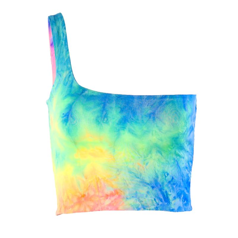 

Women Sexy Wrapped Chest Cool Single One Shoulder Tank Tie-Dye Tops Vest Bare Sleeveless Summer Beach Crop Tops, As pic