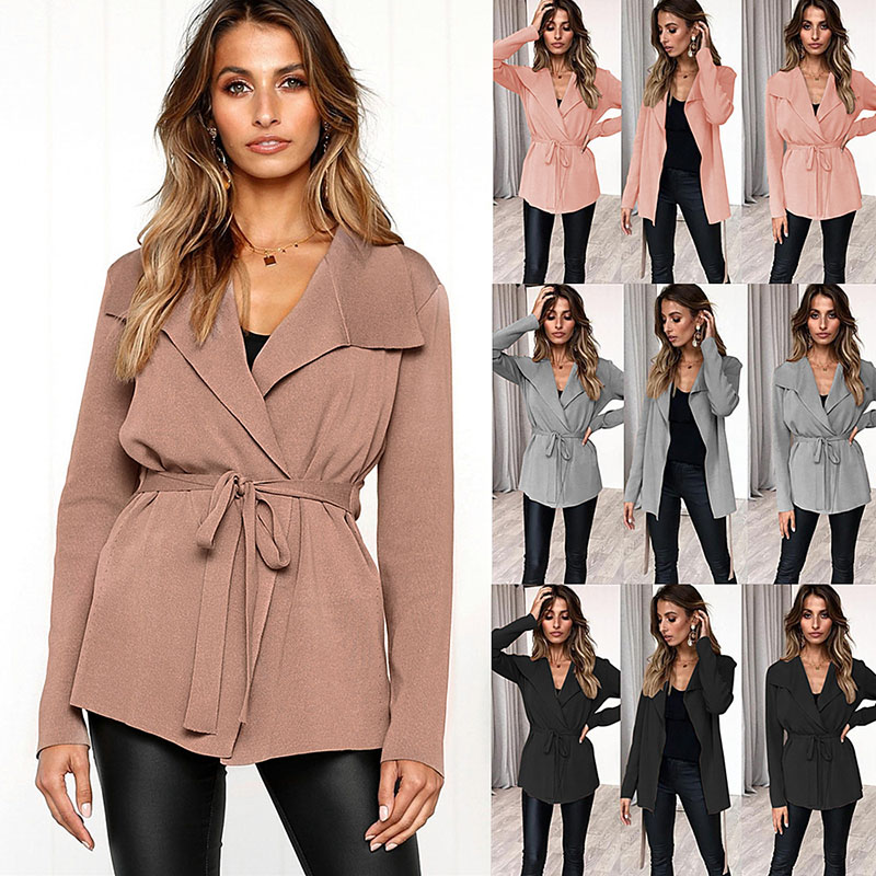 

Winter Fashion Women Fashion Cozy Casual All-match Solid Color Autumn Winter Sweater Cardigan Tie-up Coat Loose Outwear