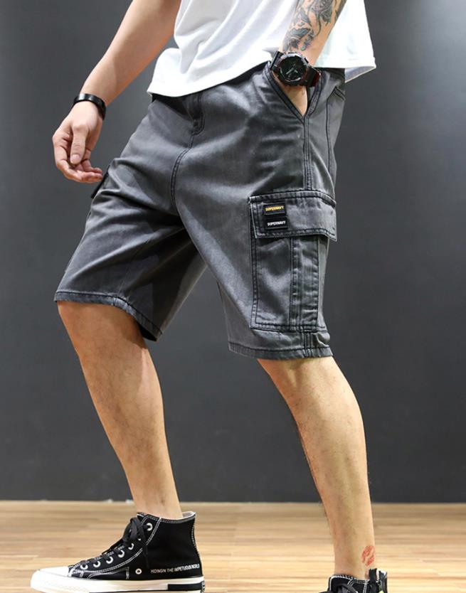 

New Fashion Streetwear Mens Jeans Short Straight Hole Jeans Broken Punk Pants Hip Hop Casual Overalls Men, Blue