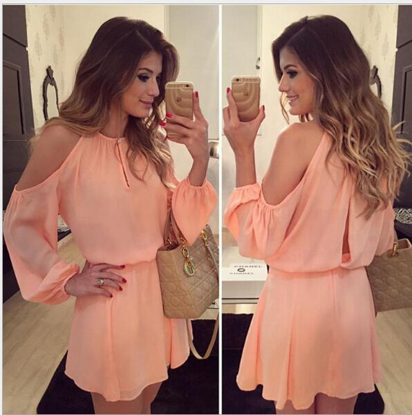 

2019 new fashion summer women chiffon strapless dress strap sexy long-sleeved dress casual solid color dress, Black