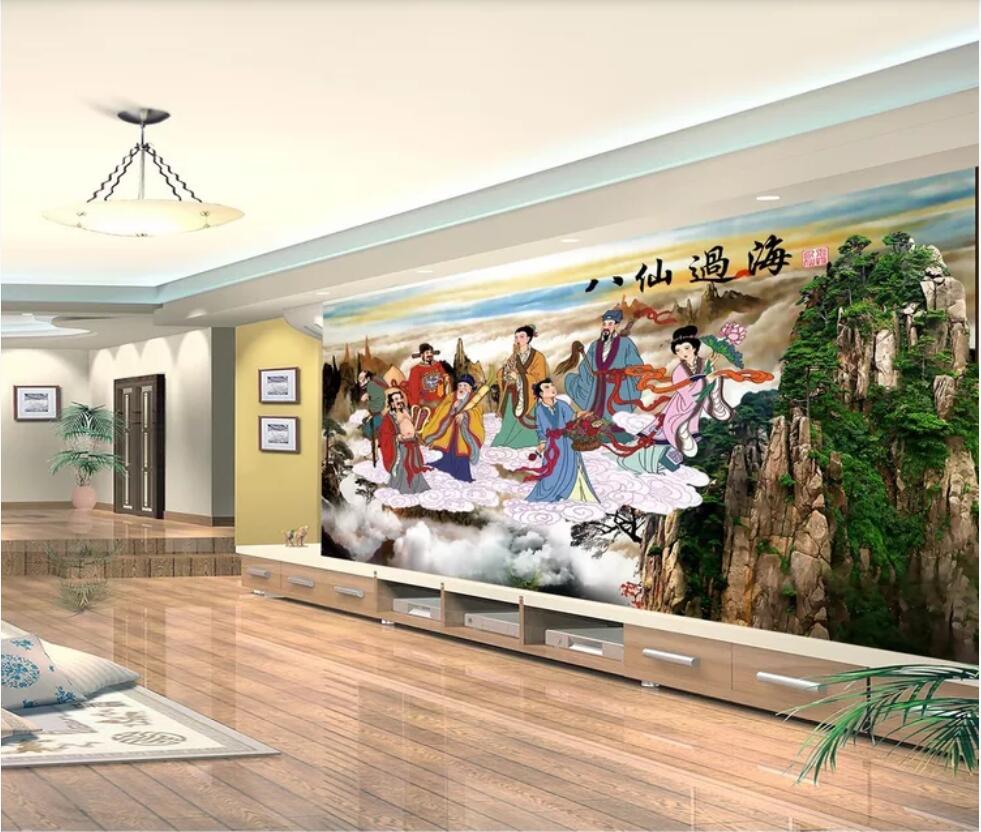 

3d room wallpaper custom photo mural HD Eight Immortals Peaceful Auspicious Cloud Sea Wall wallpaper for walls 3 d, Non-woven fabric