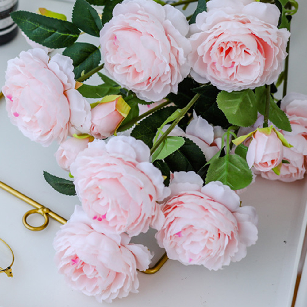 

Wedding Decor Garden Gifts Party Floral Arrangement Desktop Holiday Artificial Flower DIY 3 Heads Lifelike Fake Peonies Indoor, Blue