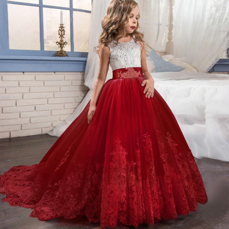 

Red Crystals Royal Blue Flower Girl Dresses for Wedding Girls Dress Princess Children Party Ball Gown First Communion Dresses, Style 2