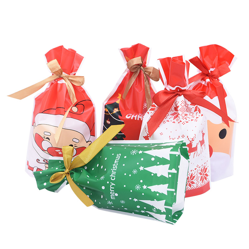 

5/10pcs Christmas Candy Bags Cute Santa Claus Printed Plastic Bag Merry Christmas New Year Gift Candy Snack Packaging Supplies 7