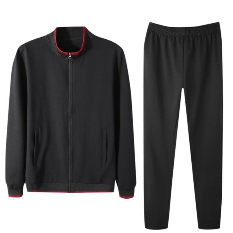 

Men's Sportswear Casual Spring Tracksuit Men Two Pieces Sets Stand Collar Jackets Sweatshirt Pants Joggers Track Suit Running, Black