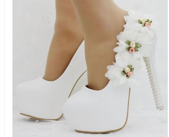 

2019 Women's shoes in Spring and Autumn with New style High heel fine heel round head Flower shoes heel 8cm ,10cm,12cm,14cm @KL330, White
