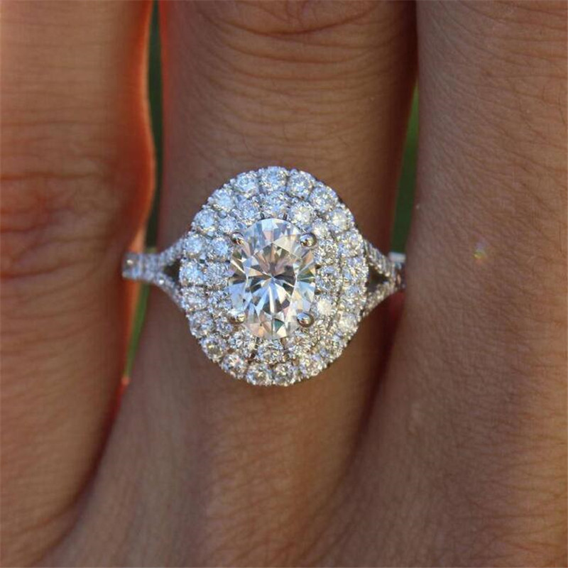 

New Arrival Luxury Jewelry 925 Sterling Silver Oval Cut White Topaz CZ Diamond Gemstones Party Eternity Women Wedding Band Ring Gift